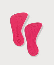 Zwei pinke Footdoc Power Einlegesohlen mit geprägter Struktur auf hellem Hintergrund