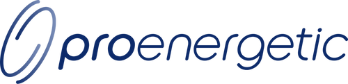 ProEnergetic Logo in blau auf dunklem Hintergrund im Website Header