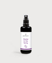 Schwarze Glasflasche Mental D-Tox Spray von ProEnergetic mit Pumpsprühkopf und weißem Etikett mit violettem Akzent.