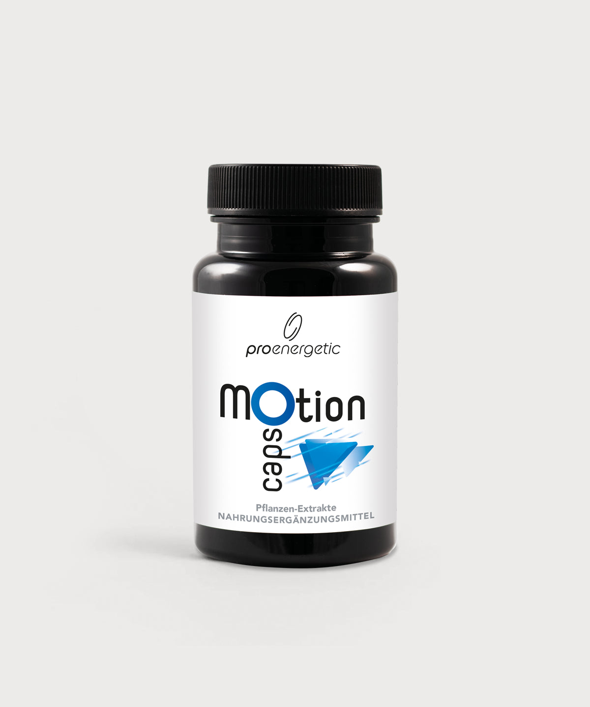 Schwarze Dose Motion Caps von ProEnergetic mit Schraubdeckel und weißem Etikett mit blauem Motiv.