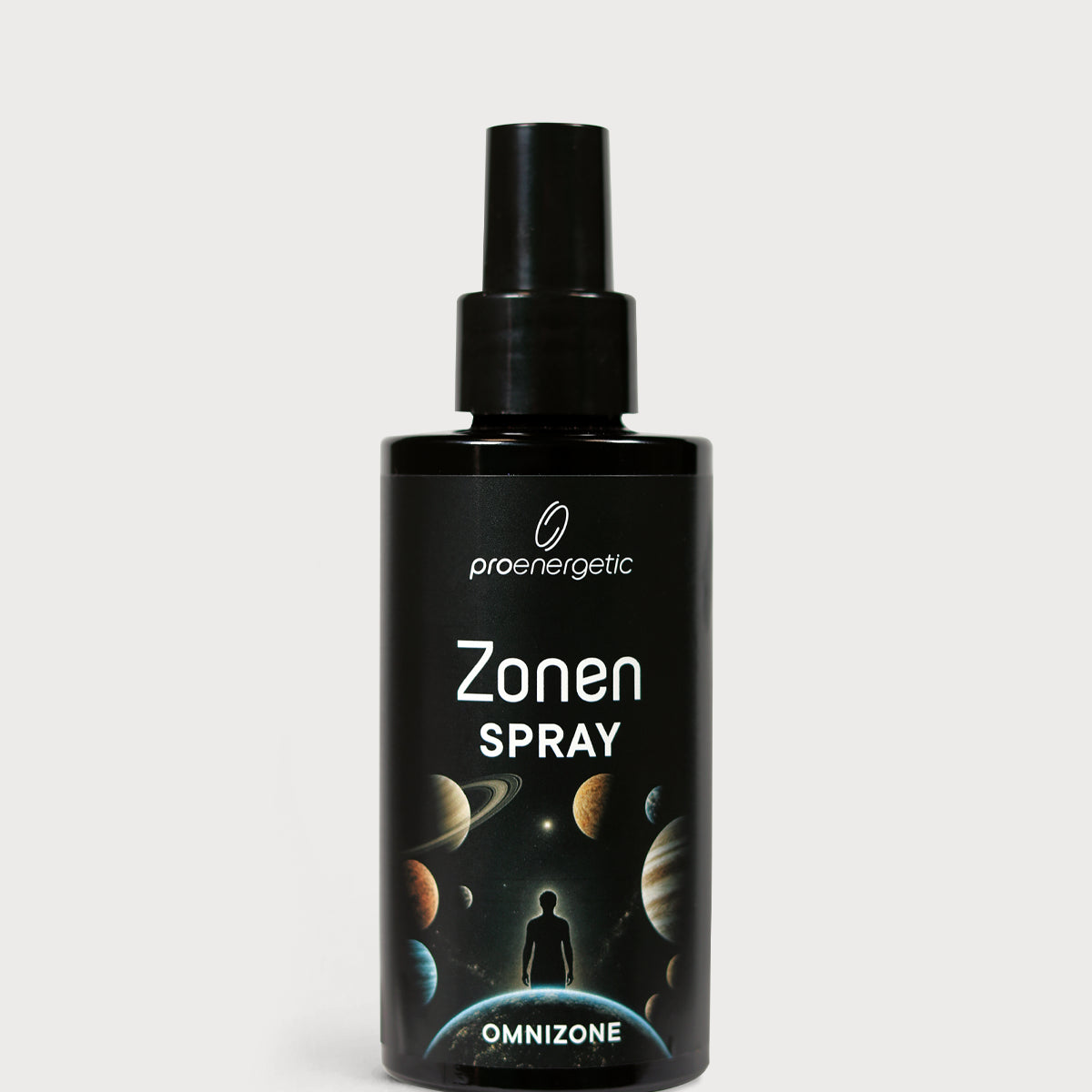 ProEnergetic Zonen Spray OmniZone in schwarzer Sprühflasche mit Planetenmotiv