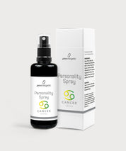 Schwarze Glasflasche Personality Spray Krebs von ProEnergetic neben weißer Produktverpackung mit Sternzeichen Symbol.