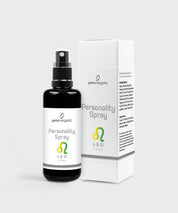 Schwarze Glasflasche Personality Spray Löwe von ProEnergetic neben weißer Produktverpackung mit Sternzeichen Symbol.