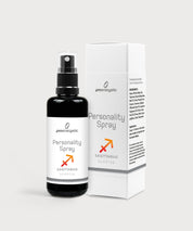 Schwarze Glasflasche Personality Spray Schütze von ProEnergetic neben weißer Produktverpackung mit Sternzeichen Symbol.