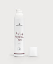 Geöffnete Pretty Hands & Feet Balm Flasche von ProEnergetic mit sichtbarem Pumpspender und abgenommenem Deckel, klar und minimalistisch vor hellem Hintergrund präsentiert.