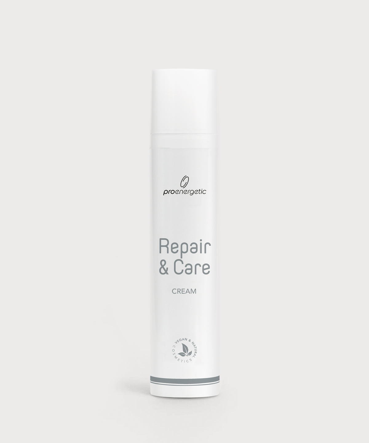 Weißer zylindrischer Spender mit ProEnergetic Logo und Aufschrift Repair & Care Cream auf hellem Hintergrund.