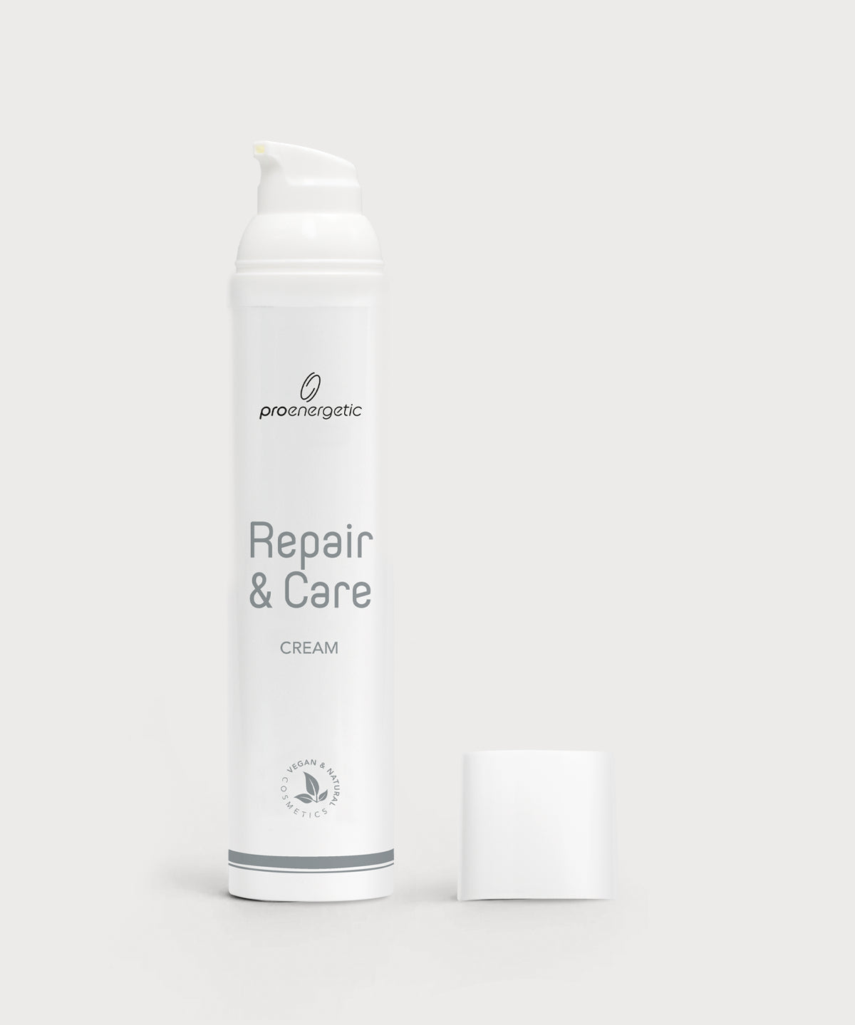 ProEnergetic Repair & Care Cream Spender mit abgenommenem Deckel auf hellem Hintergrund.
