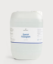 Großer transparenter Kanister mit ProEnergetic Logo und Aufschrift Spezial Flüssigkeit Wohnen 5 Liter.