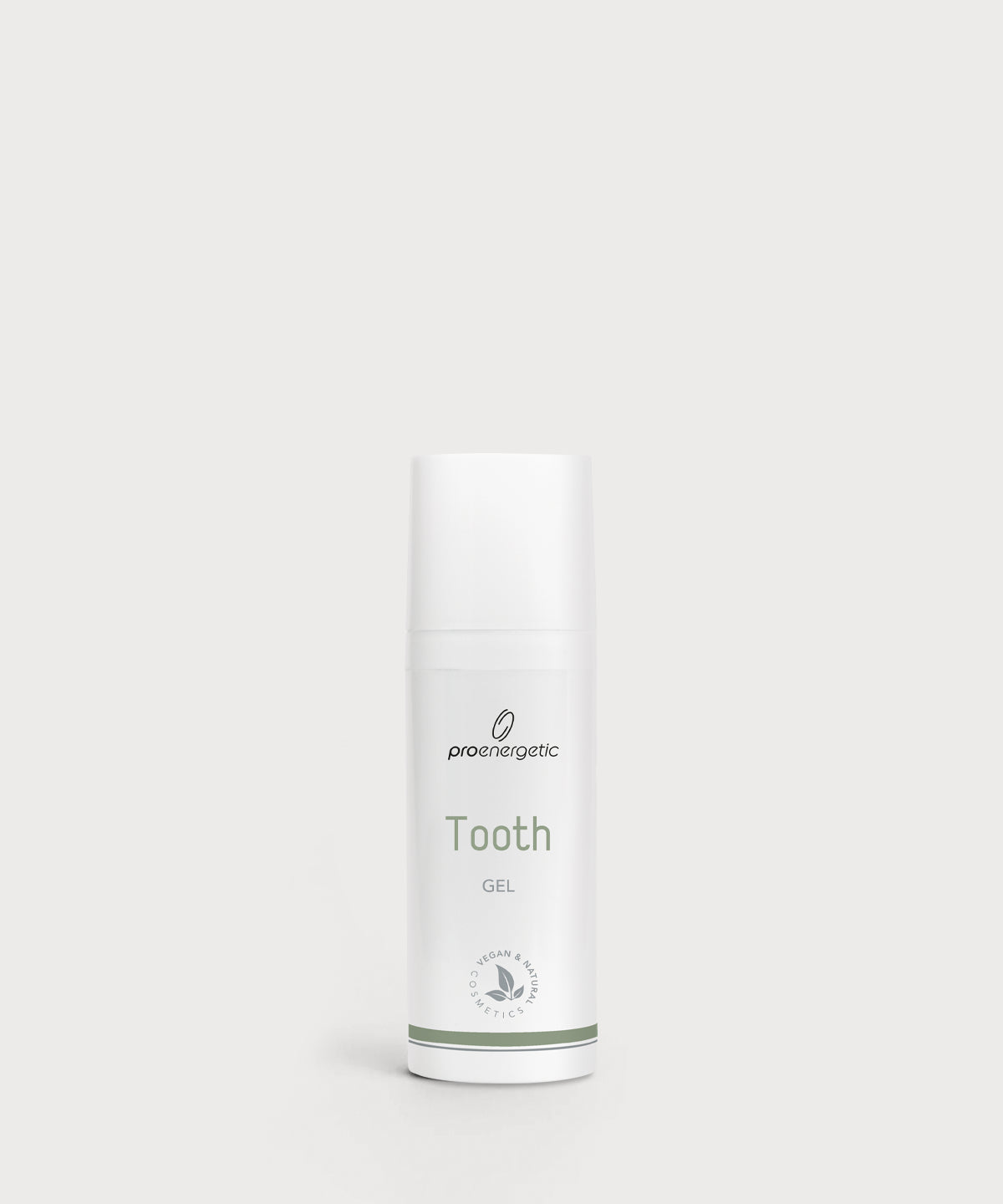 Weißer zylindrischer Spender mit ProEnergetic Logo und Aufschrift Tooth Gel auf hellem Hintergrund.