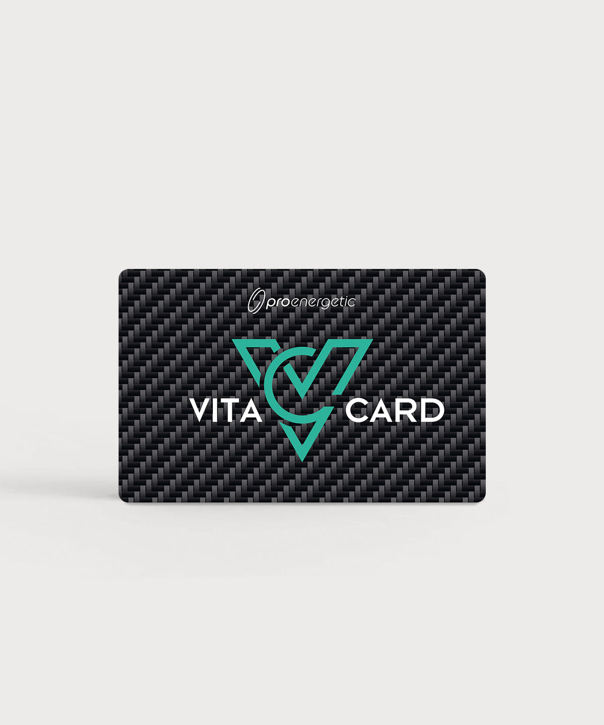 Vita Card in schwarzer Kartenform mit Carbonoptik, grünem Symbol und weißem Schriftzug auf hellem Hintergrund